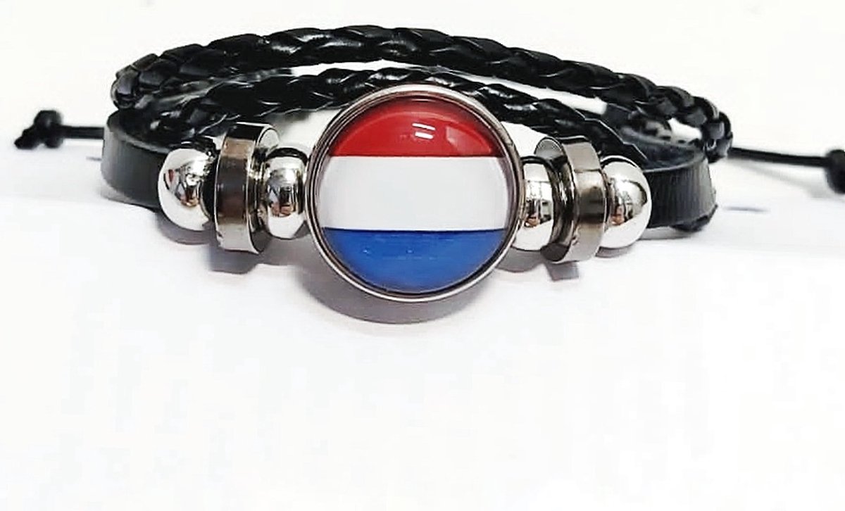 Armband Wristband Nederland | Zwart imitatieleer | Vlag Nederland | Koningsdag WK EK | Oranje outfit Nederlandse accessories sieraden